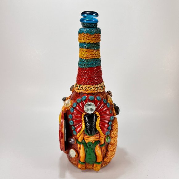 Teotihuacan Mexico Decanter Bottle Clay Glass Mayan Pyramid Of The Sun Souvenir